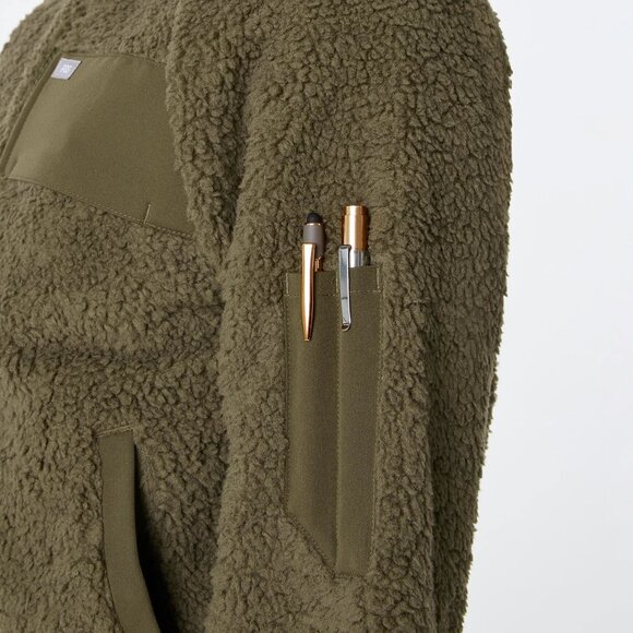 Figs On-Shift High Pile Fleece Bomber Jacket in Spruce, Size Small - Picture 7 of 13